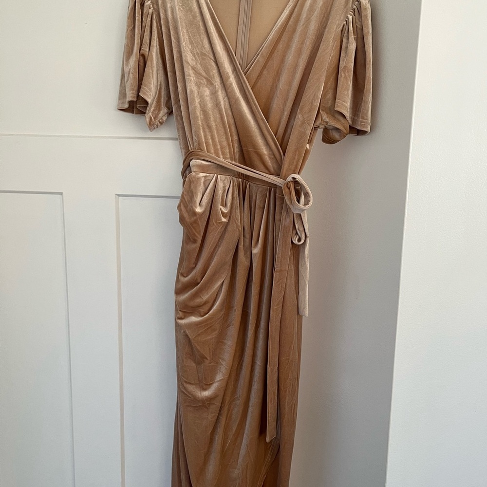 Elegant Tan Wrap Dress